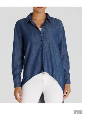 Fisher Project by Eileen Fisher Washed Blue Denim High-Low Button Front Shirt